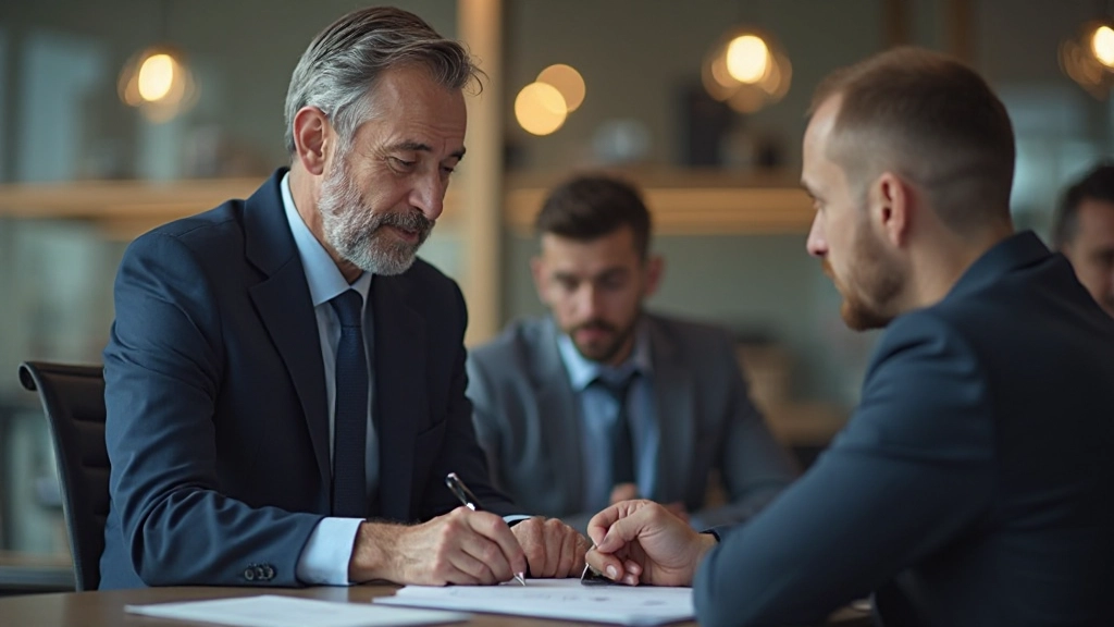 Сотрудник банка консультирует клиента в офисе финансового учреждения