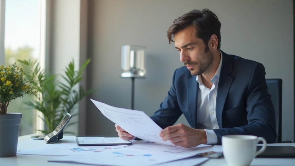 Профессиональное рабочее место с финансовыми документами и калькулятором на столе