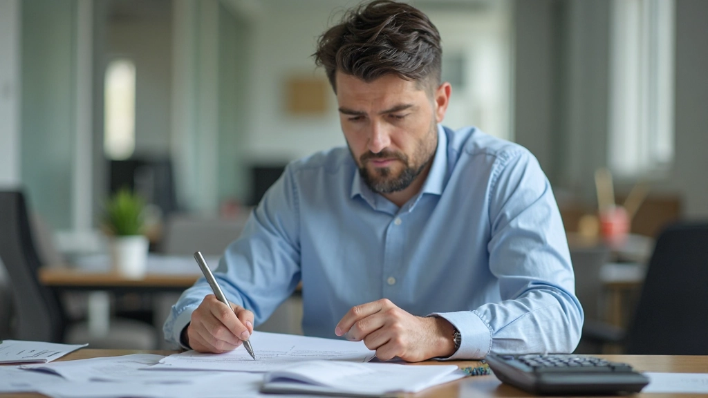 Профессиональное рабочее пространство с ноутбуком и финансовыми документами на столе