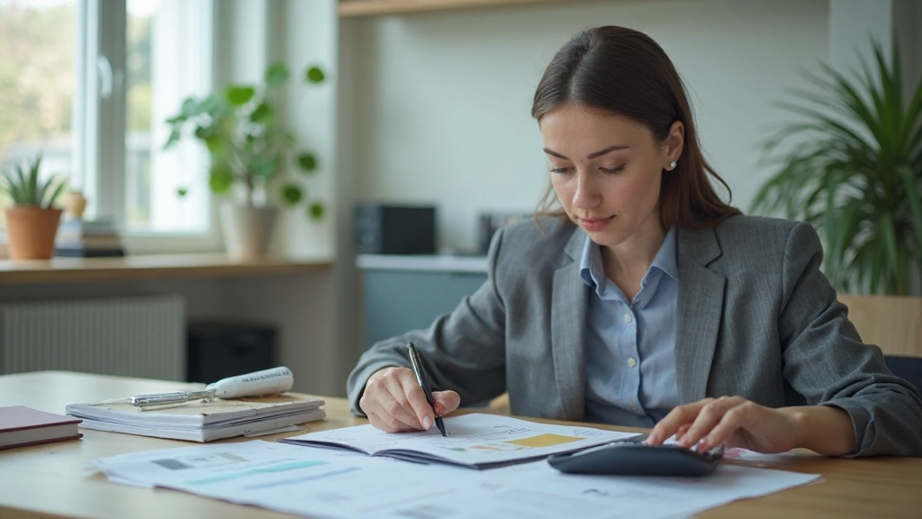 Профессиональное фото рабочего стола с финансовыми документами и калькулятором