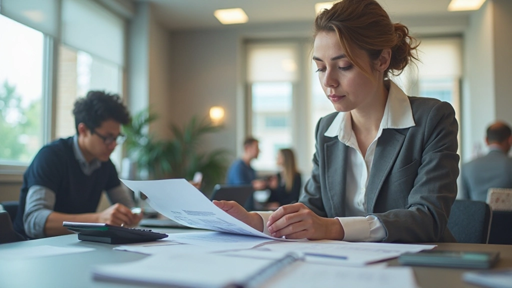 Профессиональное рабочее пространство с документами и калькулятором для расчёта финансовых резервов